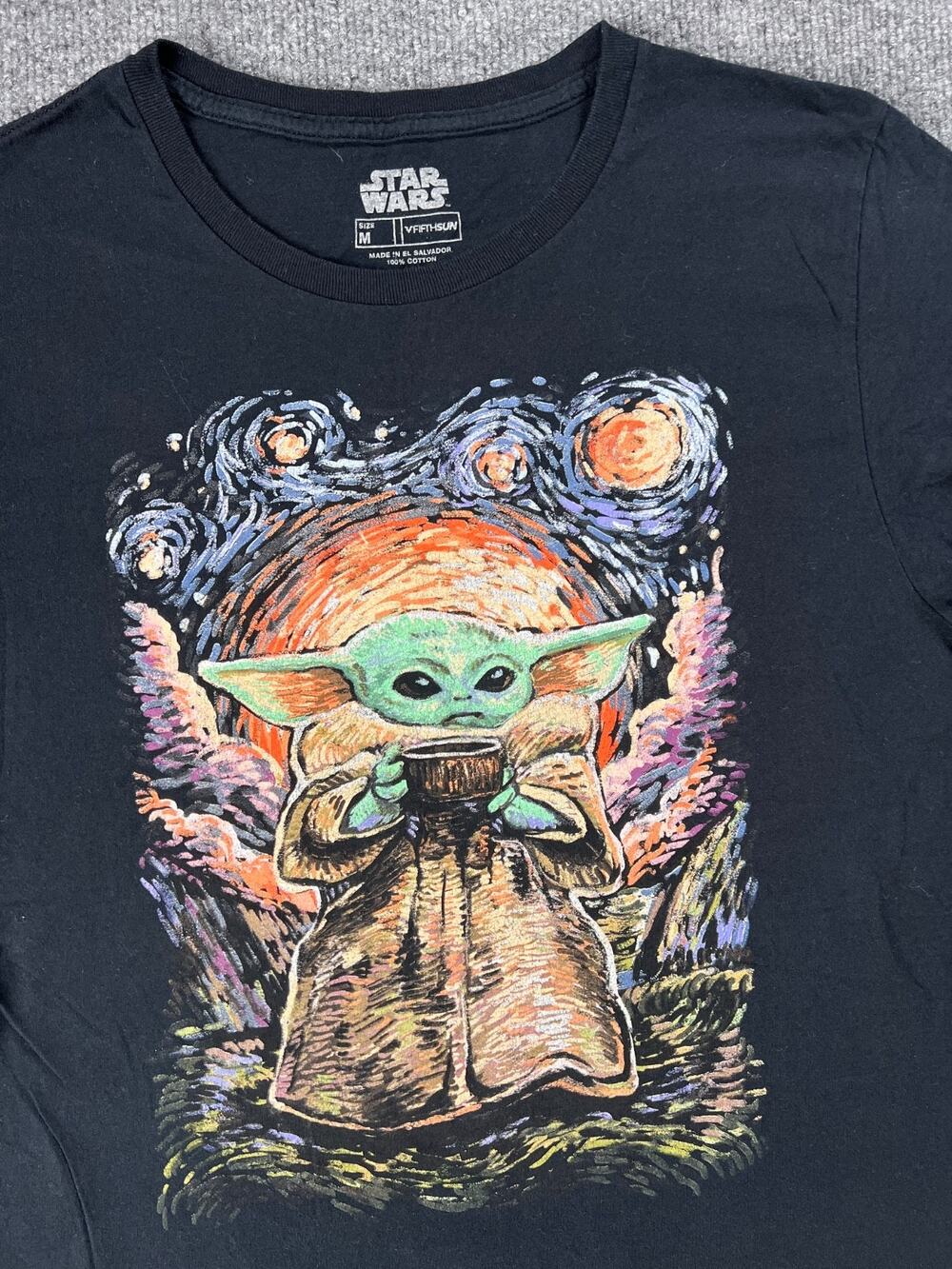 Star Wars T Shirt Grogu Baby Yoda Sipping Starries Black Mens Medium
